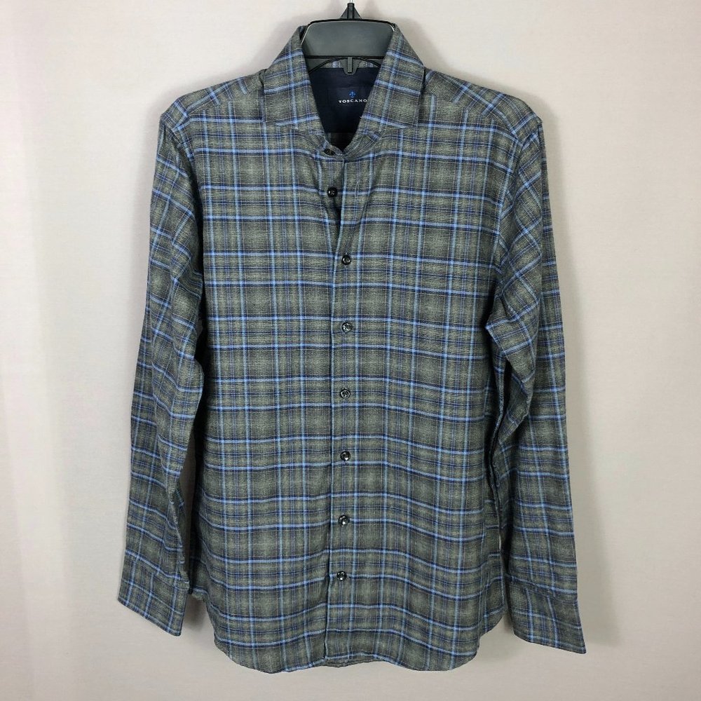 Toscano Gray Plaid Button Up Shirt Size Small